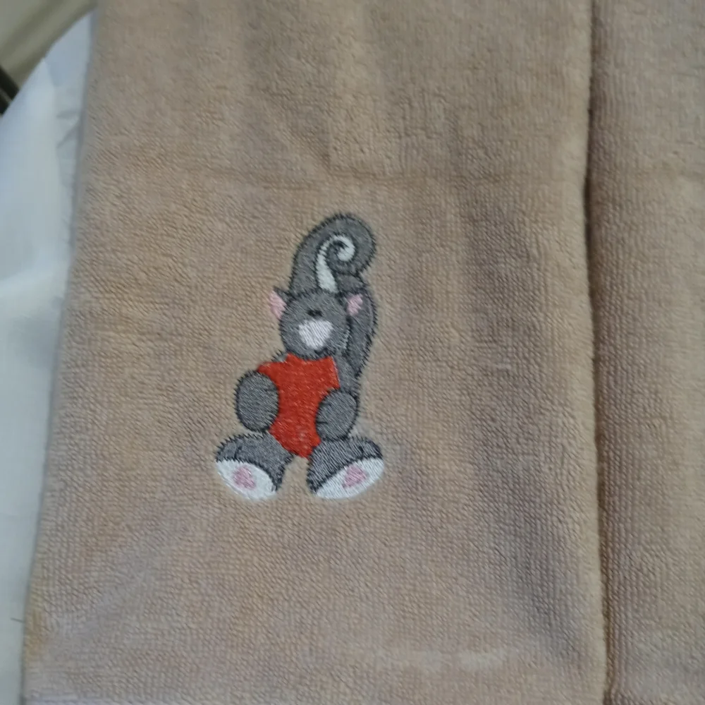 Hand Towels Tan Cotton 13 x 28 Cute Embroidery Valentine's Cat 2